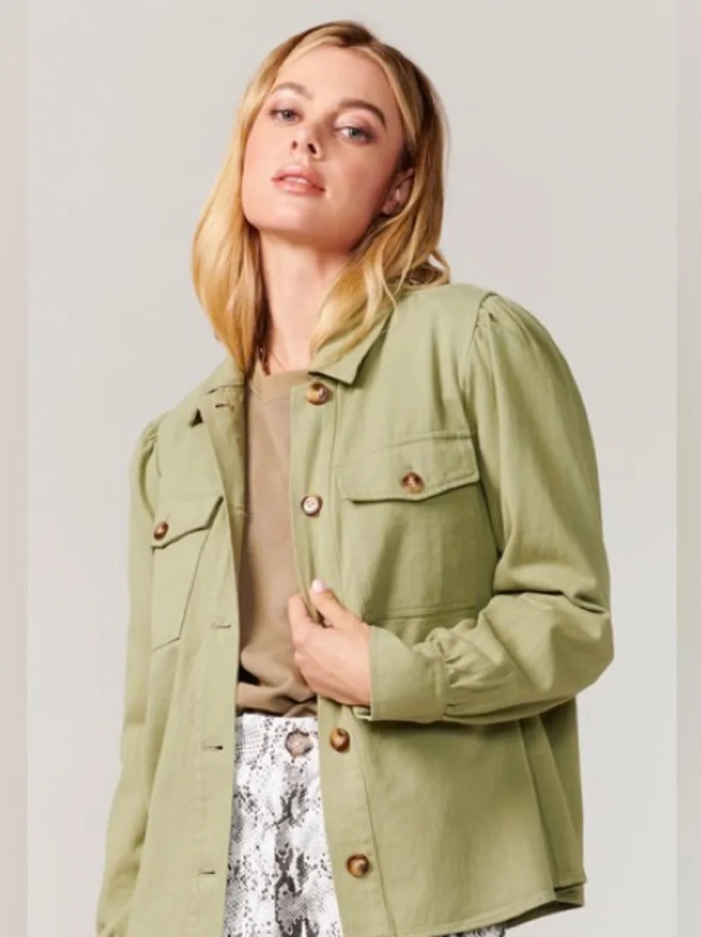 Greylin Alexia Cotton Twill Puff Sleeve Shirt Jacket size small